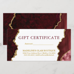 Watercolor Marble Burgundy Gold Gift Certificate
