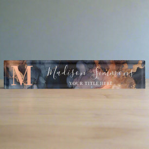 Watercolor Marble Business Office Professional Desk Name Plate
