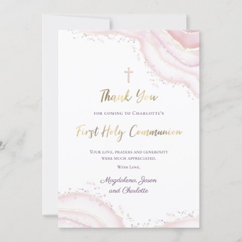 watercolor marble First Communion thank you card