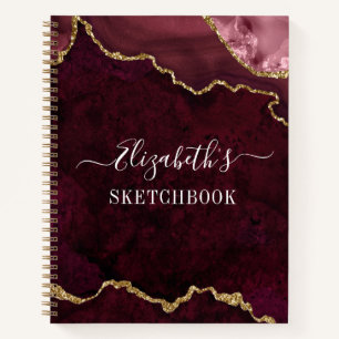 Watercolor Marble Geode Rose Gold Sketchbook Notebook