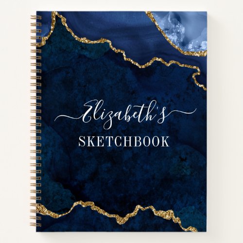 Watercolor Marble Gold Blue Geode Sketchbook Notebook