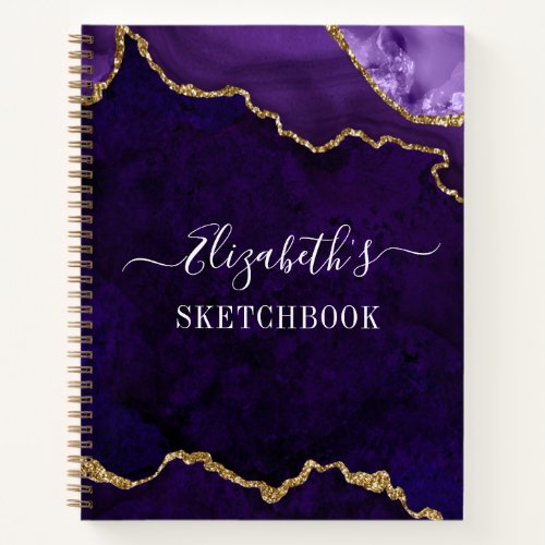 Watercolor Marble Gold Purple Geode Sketchbook Notebook