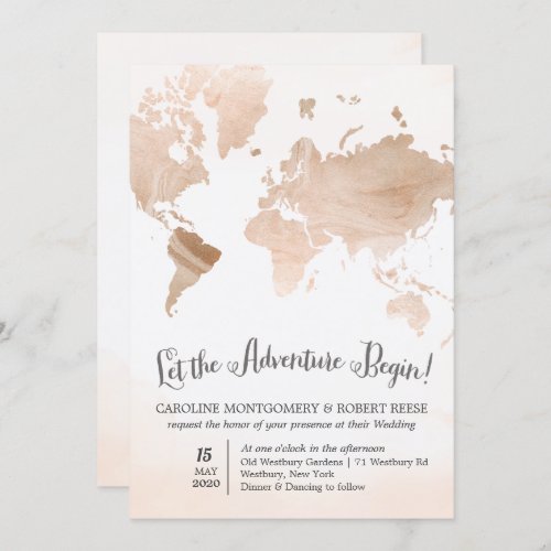 Watercolor Marble Map Travel Wedding Invitation