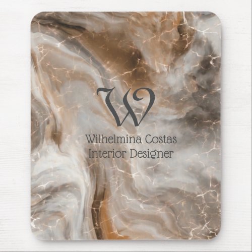 Watercolor Marble Monogram Gold Gray  Mouse Pad