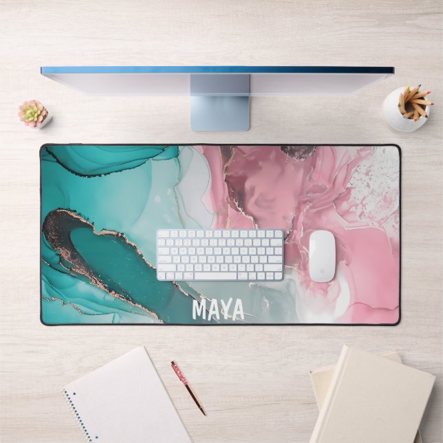 Watercolor Marble Personalized Script Name De Desk Mat (Office 1)