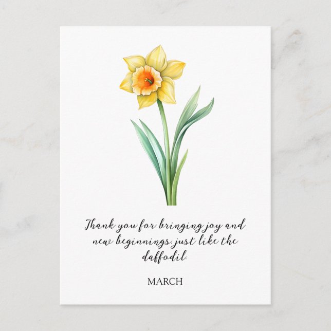 WATERCOLOR MARCH DAFFODIL BIRTH FLOWER  POSTCARD (Front)