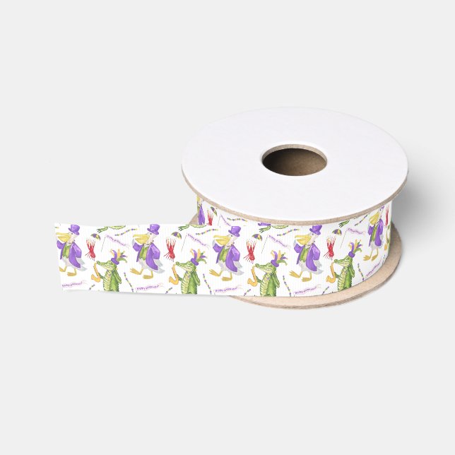 Watercolor Mardi Gras Animal Parade Party Grosgrain Ribbon (Spool)