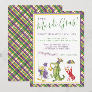 Watercolor Mardi Gras Animal Parade Party Invitation