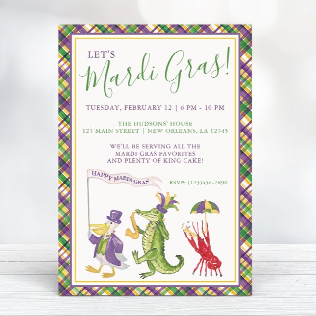 Watercolor Mardi Gras Animal Parade Party Invitation (Creator Uploaded)