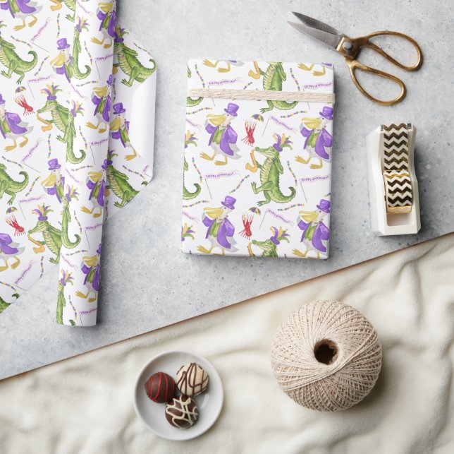 Watercolor Mardi Gras Animal Parade Party Wrapping Paper (Crafts)