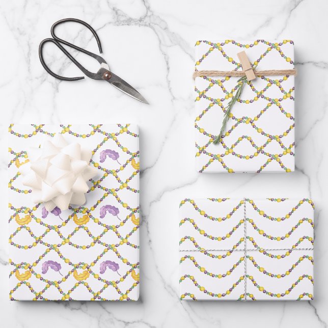 Watercolor Mardi Gras Beads Wrapping Paper Sheets (Creator Uploaded)