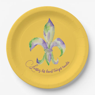 Watercolor Mardi Gras Fleur de Lis Paper Plates