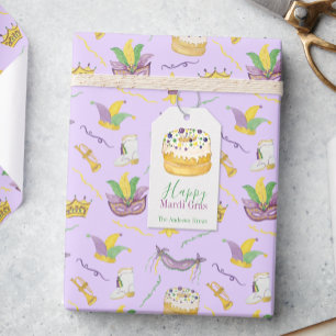 Watercolor Mardi Gras King Cake Gift Tags