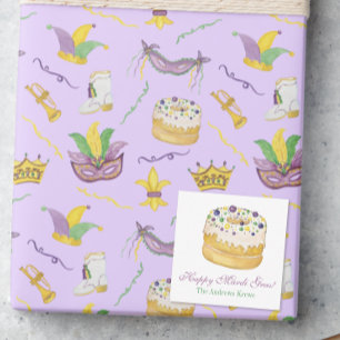 Watercolor Mardi Gras King Cake Note Card