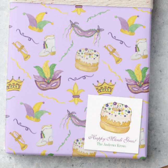Watercolor Mardi Gras King Cake Note Card (Creator Uploaded)