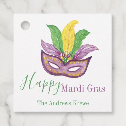Watercolor Mardi Gras Masks King Cake Crown Favor Tags