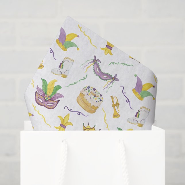 Watercolor Mardi Gras Masks King Cake Crown Tissue Paper (Gift Bag)