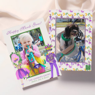 Watercolor Mardi Gras Masquerade Photo Holiday Card