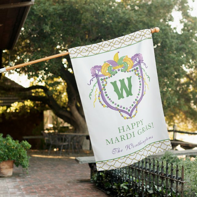 Watercolor Mardi Gras Monogram Crest House Flag (Creator Uploaded)