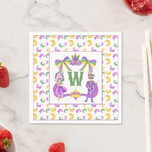 Watercolor Mardi Gras Monogram Crest Napkins
