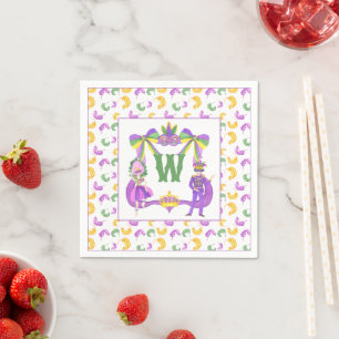Watercolor Mardi Gras Monogram Crest Napkins