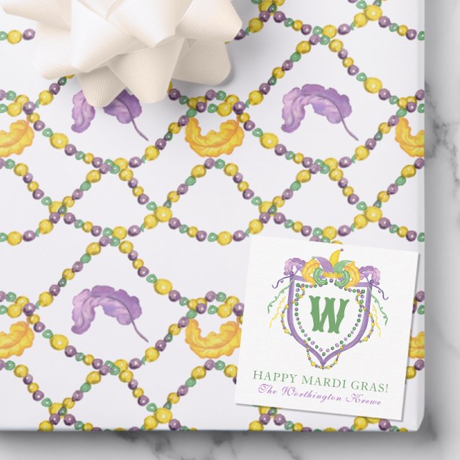 Watercolor Mardi Gras Monogram Crest Note Card (Creator Uploaded)