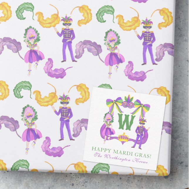 Watercolor Mardi Gras Monogram Crest Note Card (Creator Uploaded)