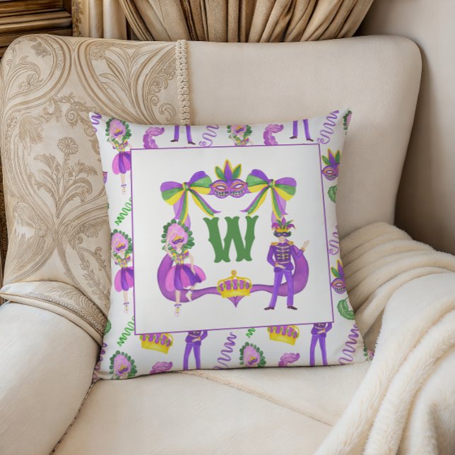 Watercolor Mardi Gras Monogram Crest Photo Throw Pillow (Creator Uploaded)