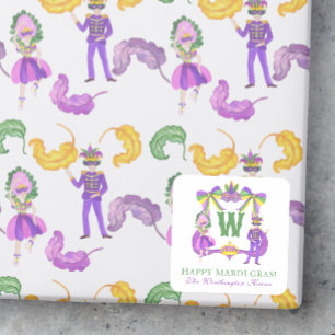 Watercolor Mardi Gras Monogram Crest Square Sticker