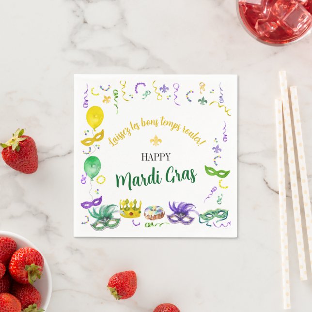 Watercolor Mardi Gras Objects Party Napkins (Insitu)