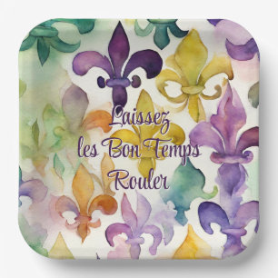 Watercolor Mardi Gras Paper Plates