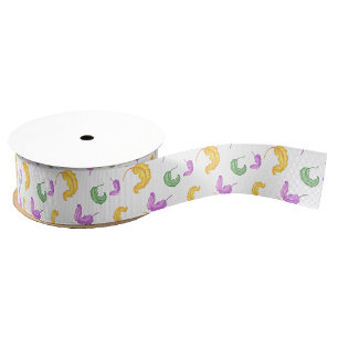 Watercolor Mardi Gras Party Grosgrain Ribbon