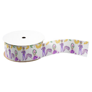Watercolor Mardi Gras Party Grosgrain Ribbon