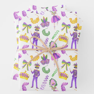 Watercolor Mardi Gras Party Wrapping Paper Sheets