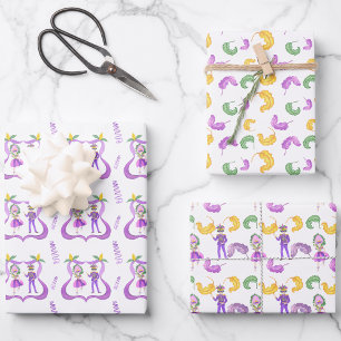 Watercolor Mardi Gras Party Wrapping Paper Sheets