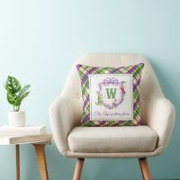 Watercolor Mardi Gras Plaid Animals Monogram Crest