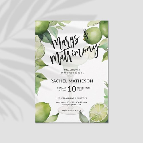 Watercolor marg and matrimony bridal shower invitation