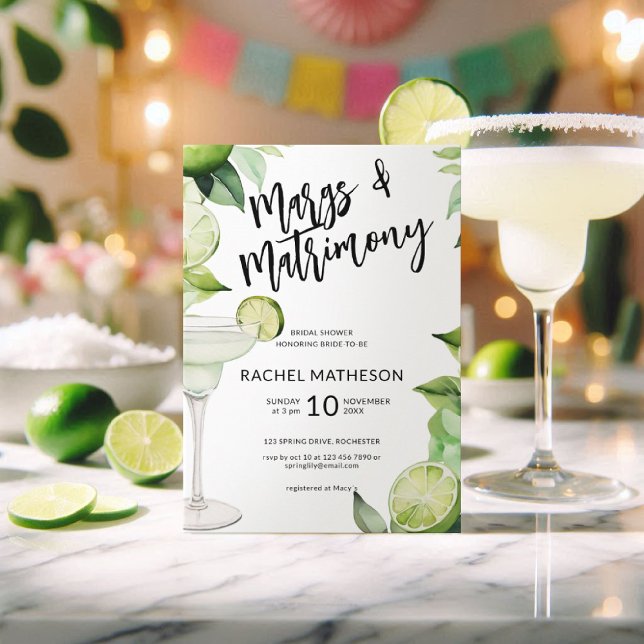 Watercolor marg and matrimony bridal shower invitation (Bachelorette party/ bridal shower margs and matrimony margarita invitation)