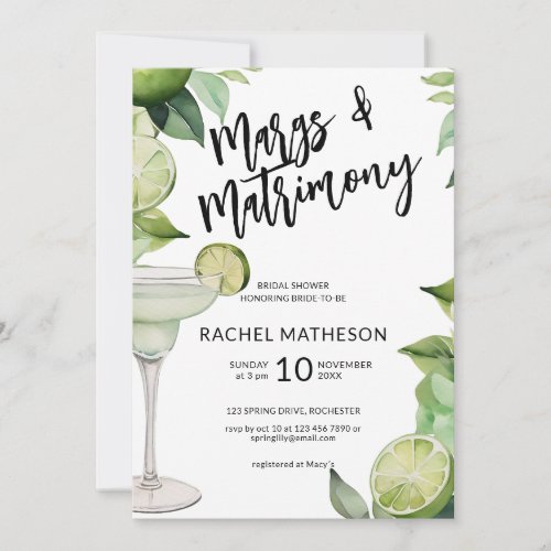 Watercolor marg and matrimony bridal shower invitation