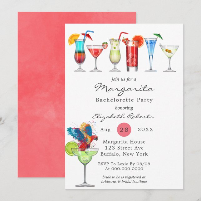 Watercolor Margarita Bachelorette Party Invitation (Front/Back)