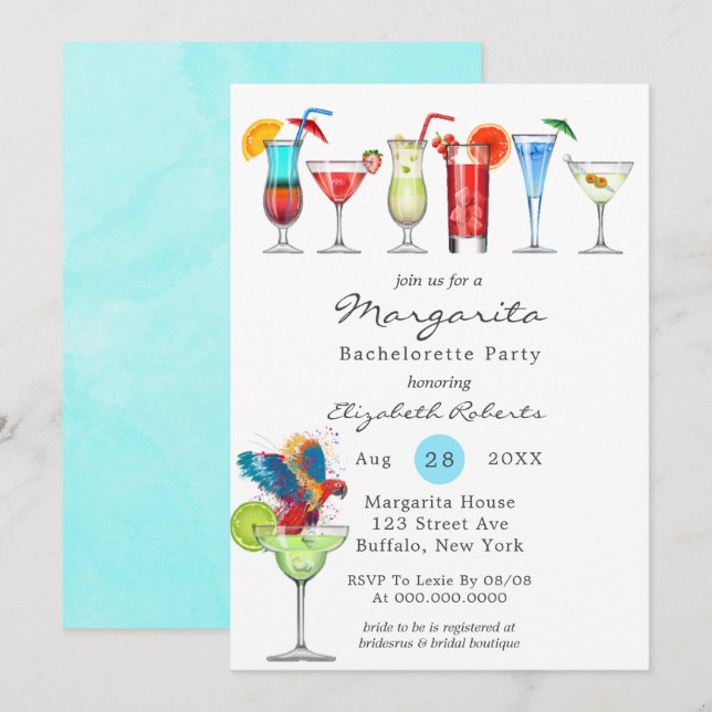 Watercolor Margarita Bachelorette Party Invitation (Front/Back)