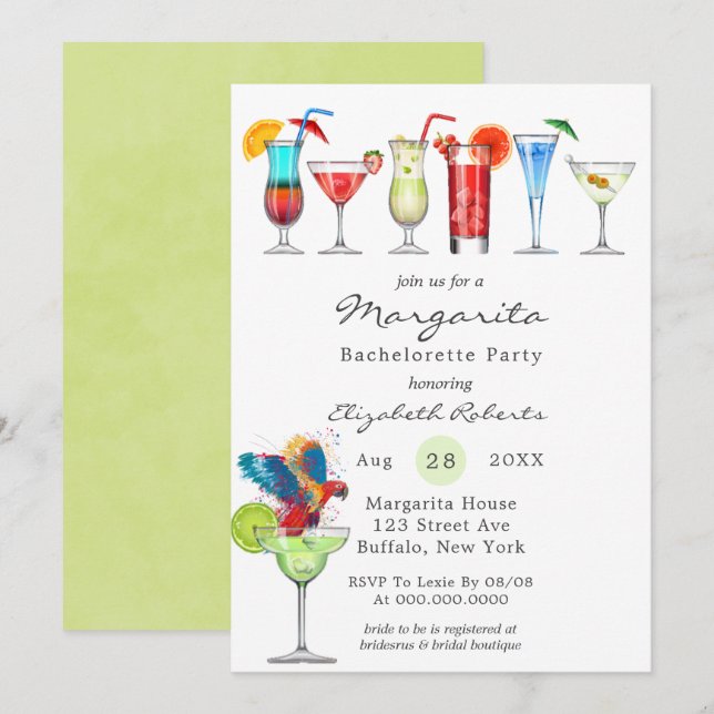 Watercolor Margarita Bachelorette Party Invitation (Front/Back)