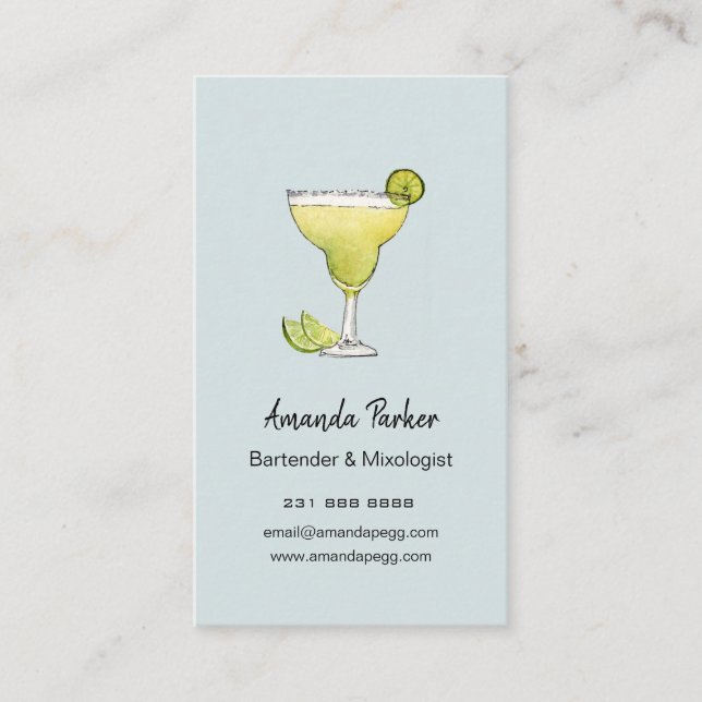 Watercolor Margarita bartender, Mixologist Busines Business Card (Front)
