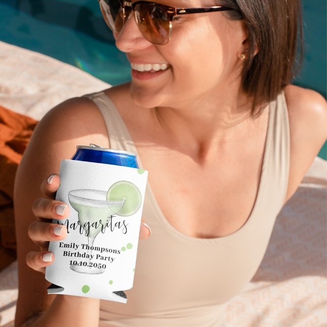 Watercolor Margarita Cocktail Drink Custom Can Cooler (Watercolor fun Margarita custom can cooler.)