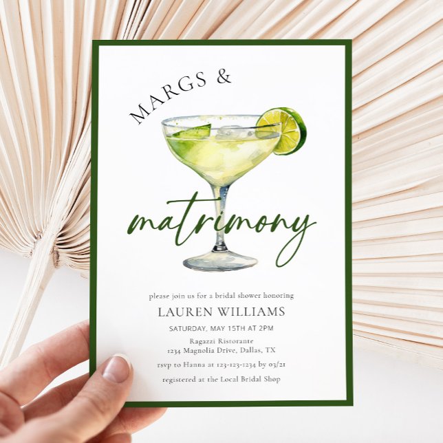 Watercolor Margarita Cocktail & Lime Bridal Shower Invitation (Creator Uploaded)