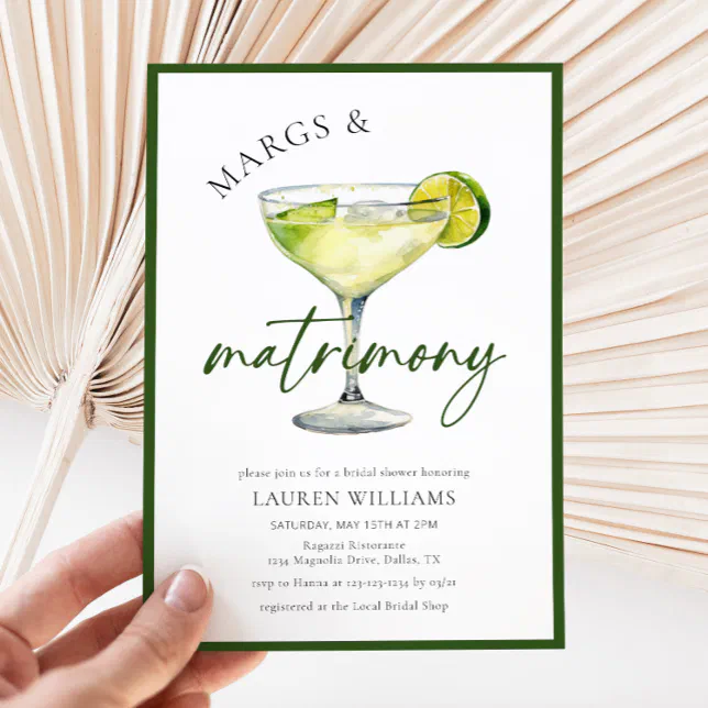 Watercolor Margarita Cocktail & Lime Bridal Shower Invitation | Zazzle