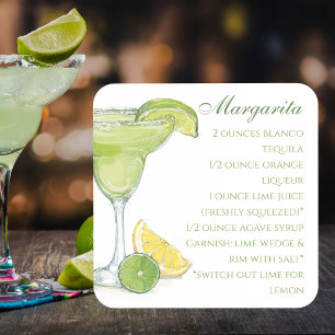 Watercolor Margarita Cocktail Recipe Beverage Coaster