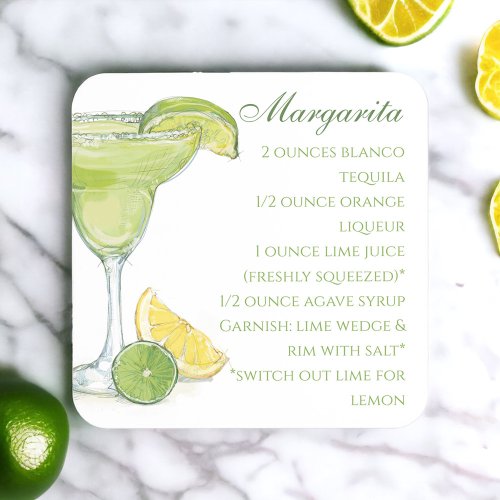Watercolor Margarita Cocktail Recipe Watercolor Beverage Coaster