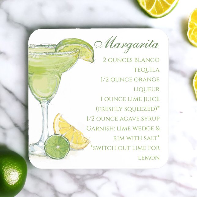 Watercolor Margarita Cocktail Recipe Watercolor Beverage Coaster (Creator Uploaded)