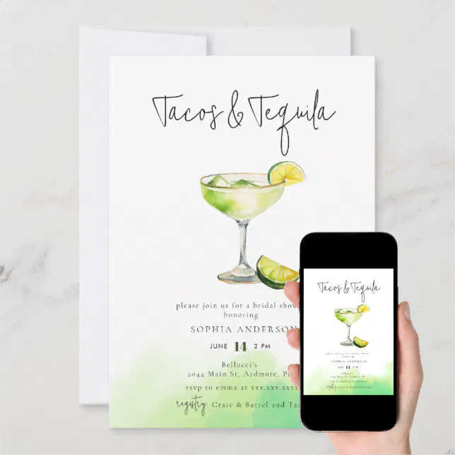 Watercolor Margarita Lime Bridal Shower Invitation Zazzle